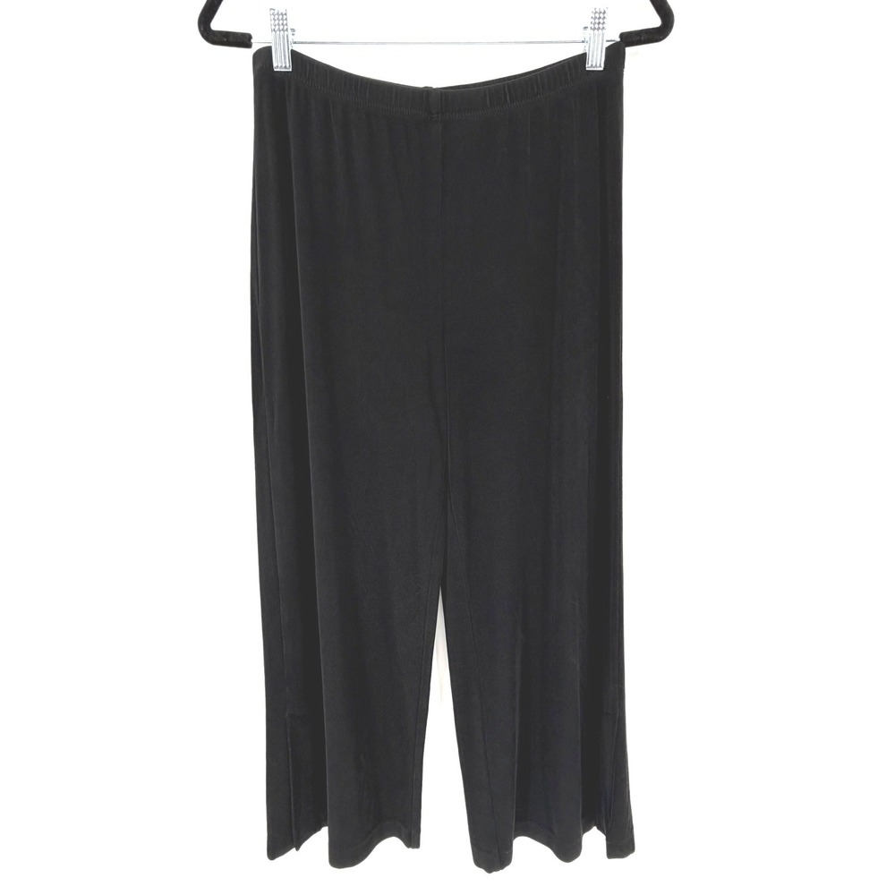 Chico's Travelers Crop Pants Ribbed Knit Wide Leg Size 1 Black Elastic Waist